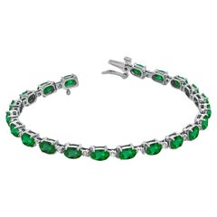 16 Carat Natural Emerald & Diamond Cocktail Tennis Bracelet 14 Karat Yellow Gold
