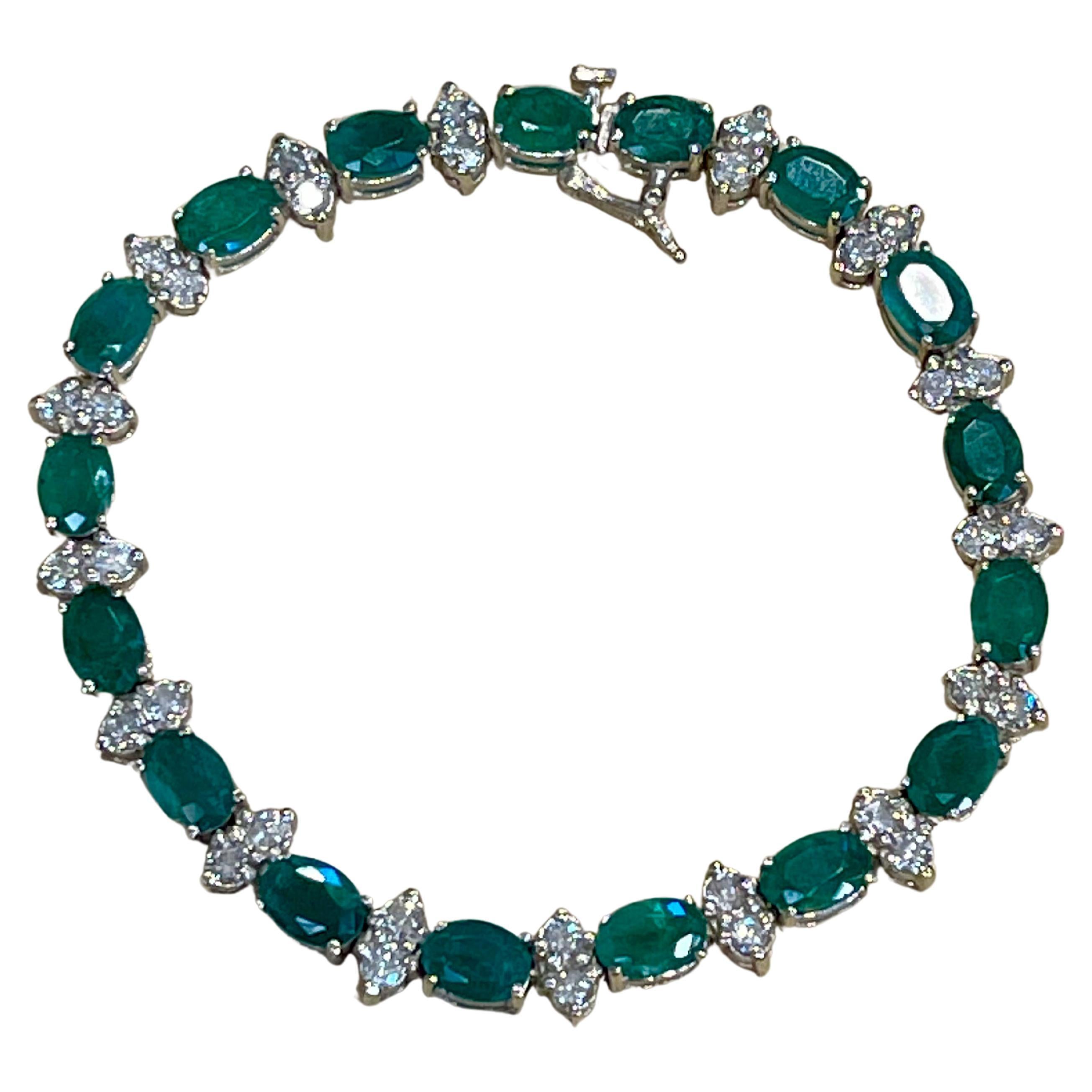 15 Carat Natural Emerald and Diamond Cocktail Tennis Bracelet 14 Karat ...