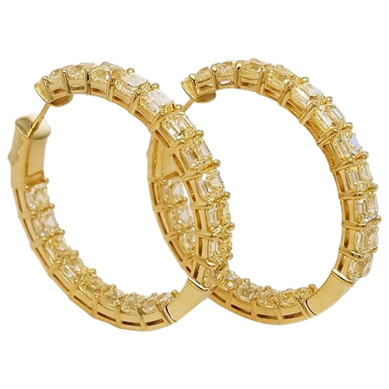 Pendientes de aro con diamante amarillo de 16 quilates y corte Asscher, engastados en oro amarillo de 18 quilates en venta