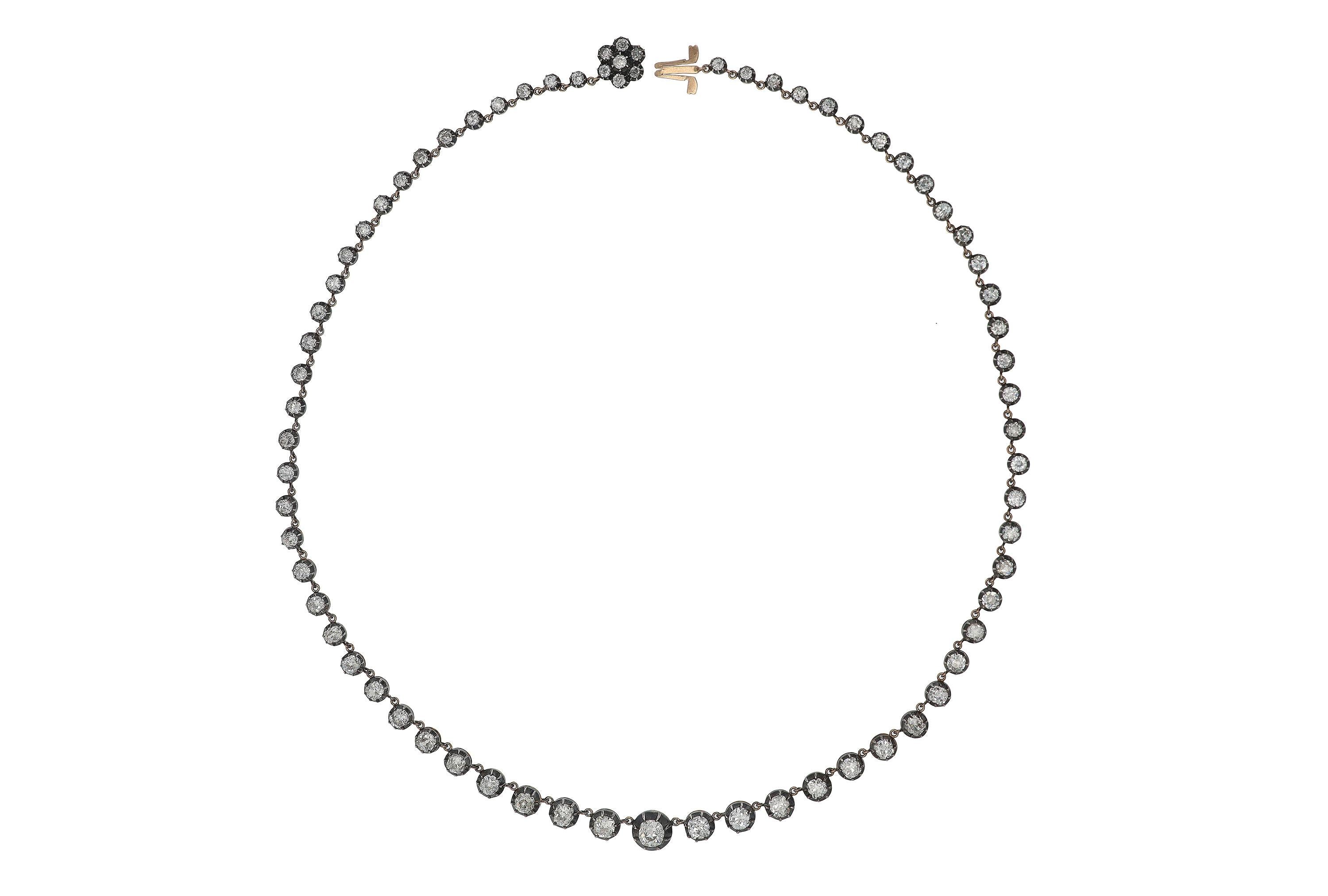 Women's 16 Carat Old Mine Cut Diamond Victorian Style Riviere' Necklace