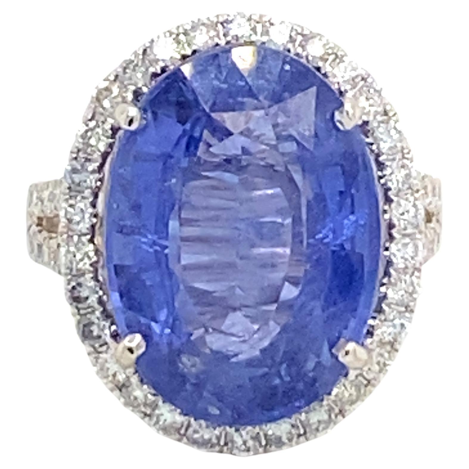 16+ Carat Oval Blue Sapphire and Diamond Ring
