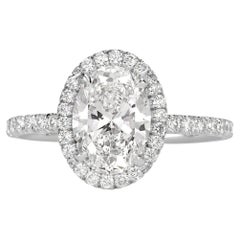 1.6 Carat Oval Diamond Ring Brilliant White 14K White Gold Classic Charm