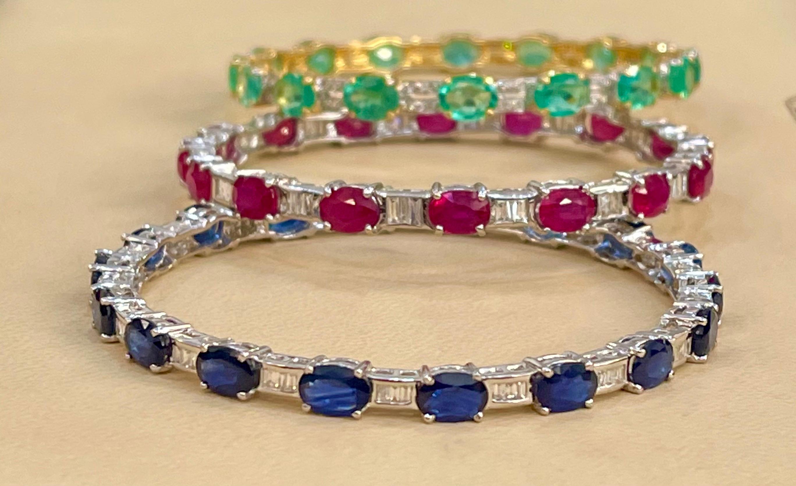 16 Karat Ovaler Saphir & Diamanten 18 Karat Weißgold 19,4 Gramm Armreif 5