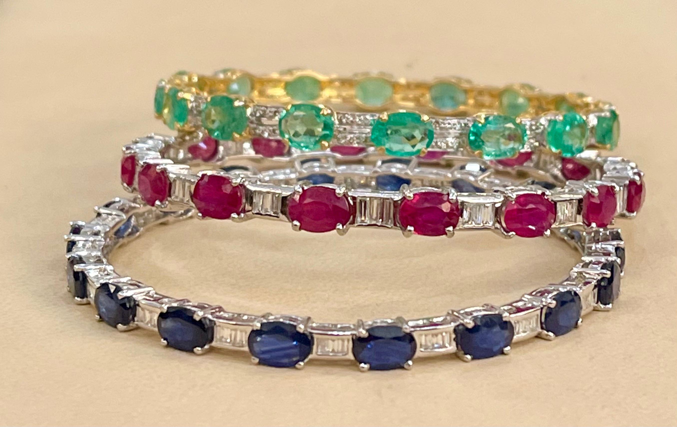 16 Karat Ovaler Saphir & Diamanten 18 Karat Weißgold 19,4 Gramm Armreif 7