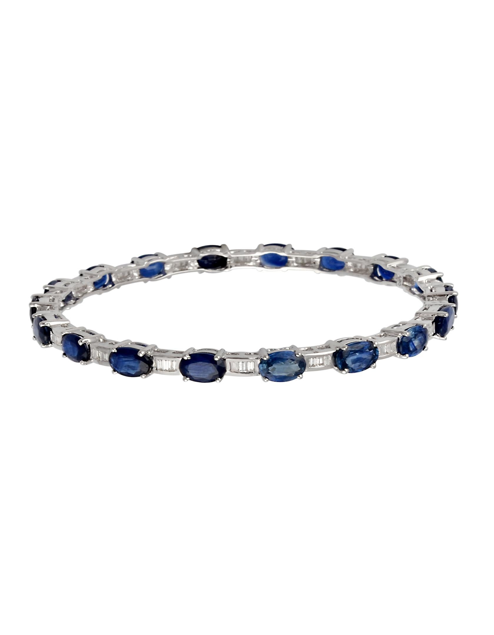 16 Karat Ovaler Saphir & Diamanten 18 Karat Weißgold 19,4 Gramm Armreif Damen
