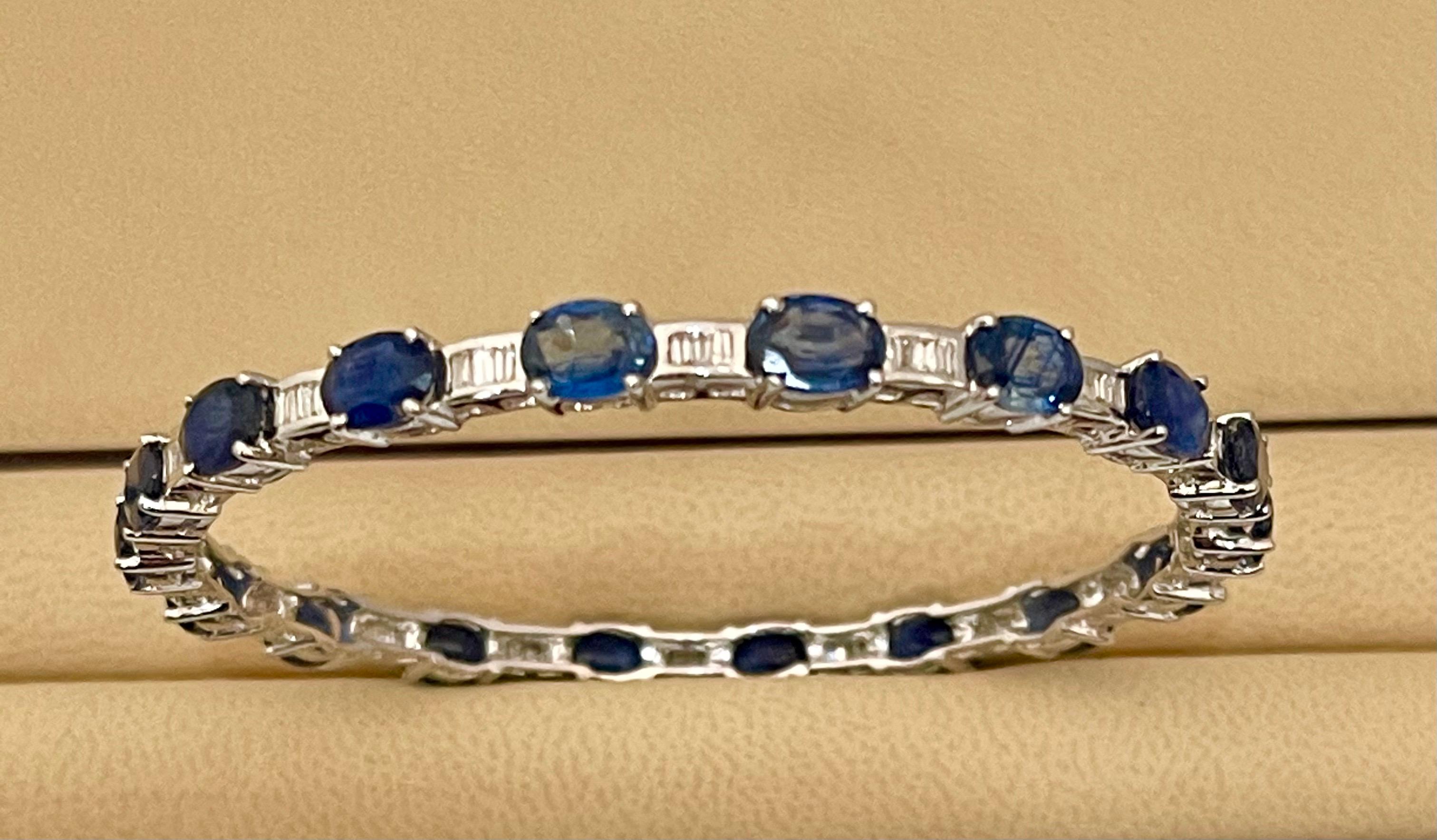 16 Karat Ovaler Saphir & Diamanten 18 Karat Weißgold 19,4 Gramm Armreif 1