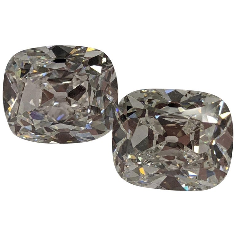 16 Carat Pair of Antique Cut Cushion Diamonds for Earrings D and E