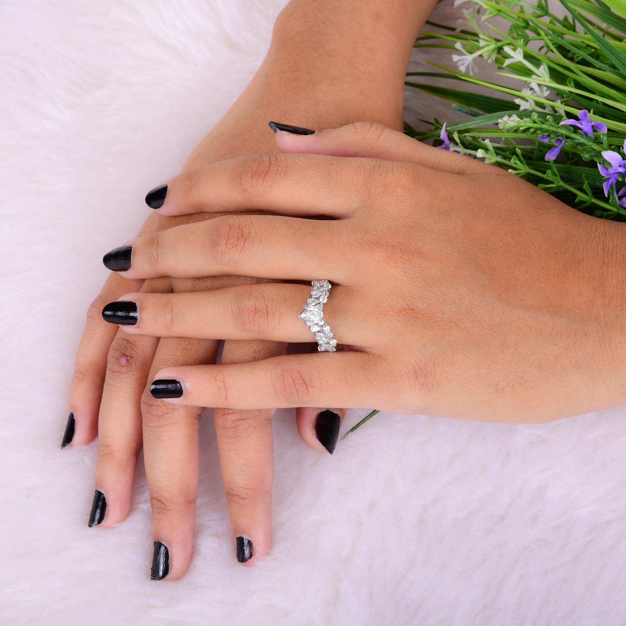 in vendita:  Anello Chevron con pera e diamante rotondo da 1,6 carati in oro bianco 14 carati Gioielli fatti a mano 2