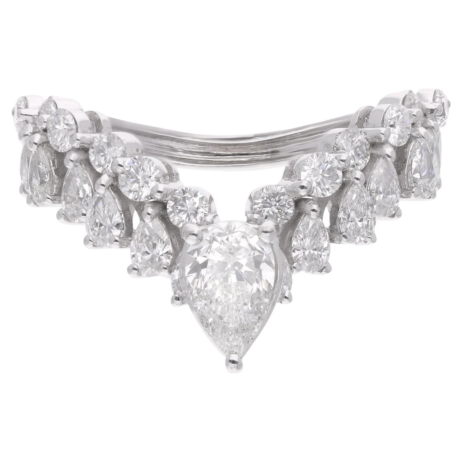 1.6 Carat Pear
Round Diamond Chevron Ring 14 Karat White Gold Handmade Jewelry