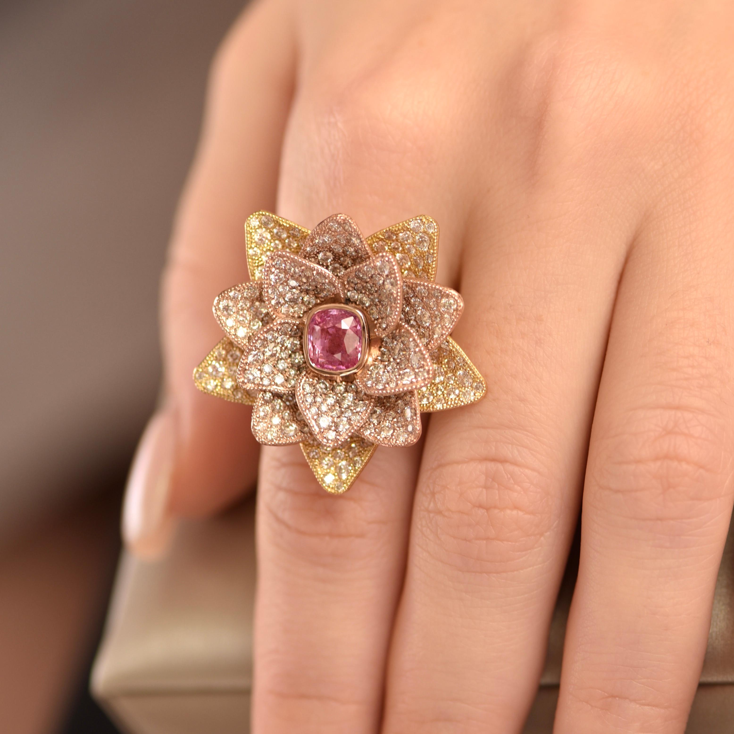 Women's 1, 6 Carat Pink Sapphire Diamonds 18 Karat Rose Gold 