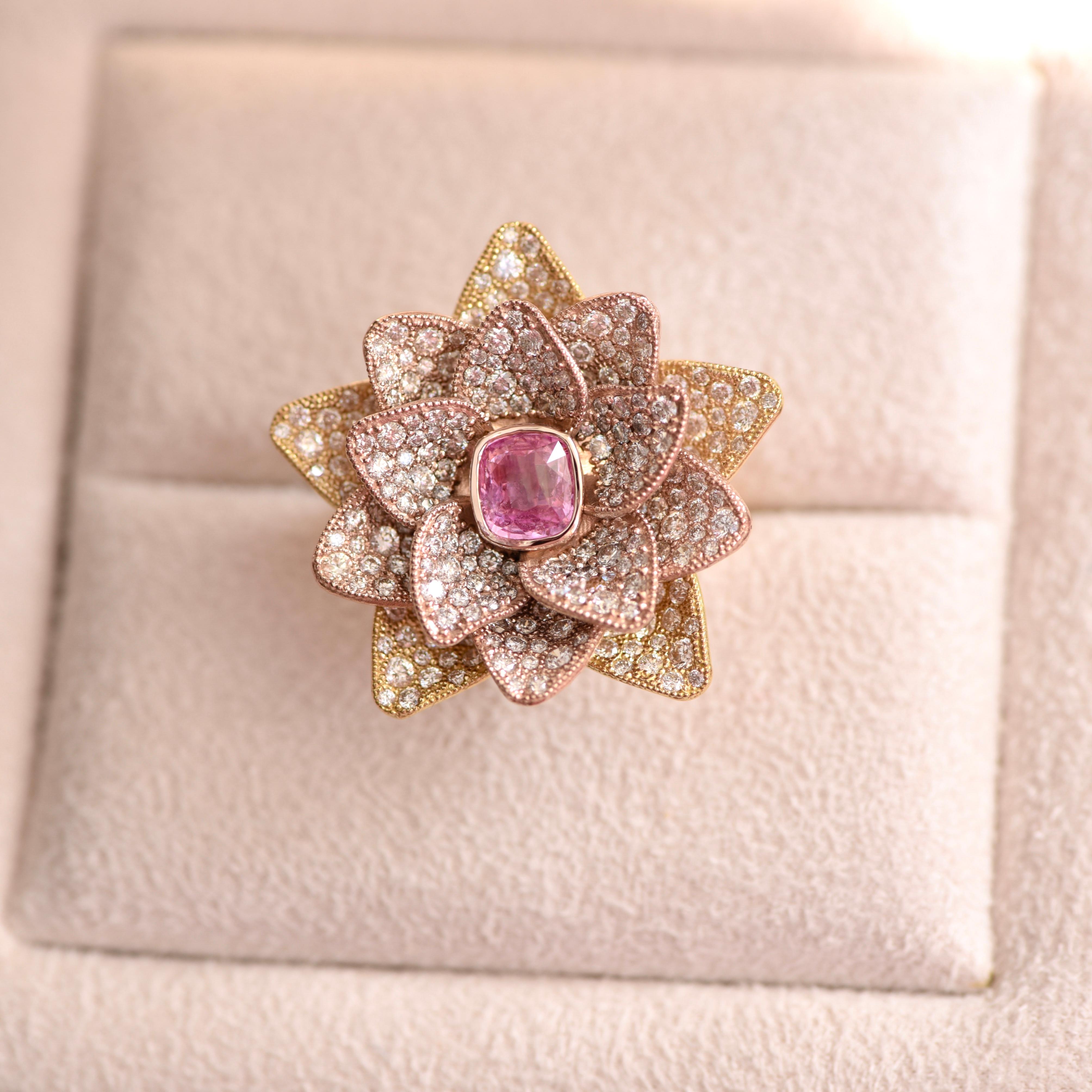 1, 6 Carat Pink Sapphire Diamonds 18 Karat Rose Gold 