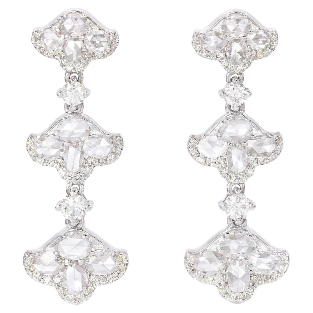 1.6 Carat Rose Cut Tulip 18K Gold Drops Earring