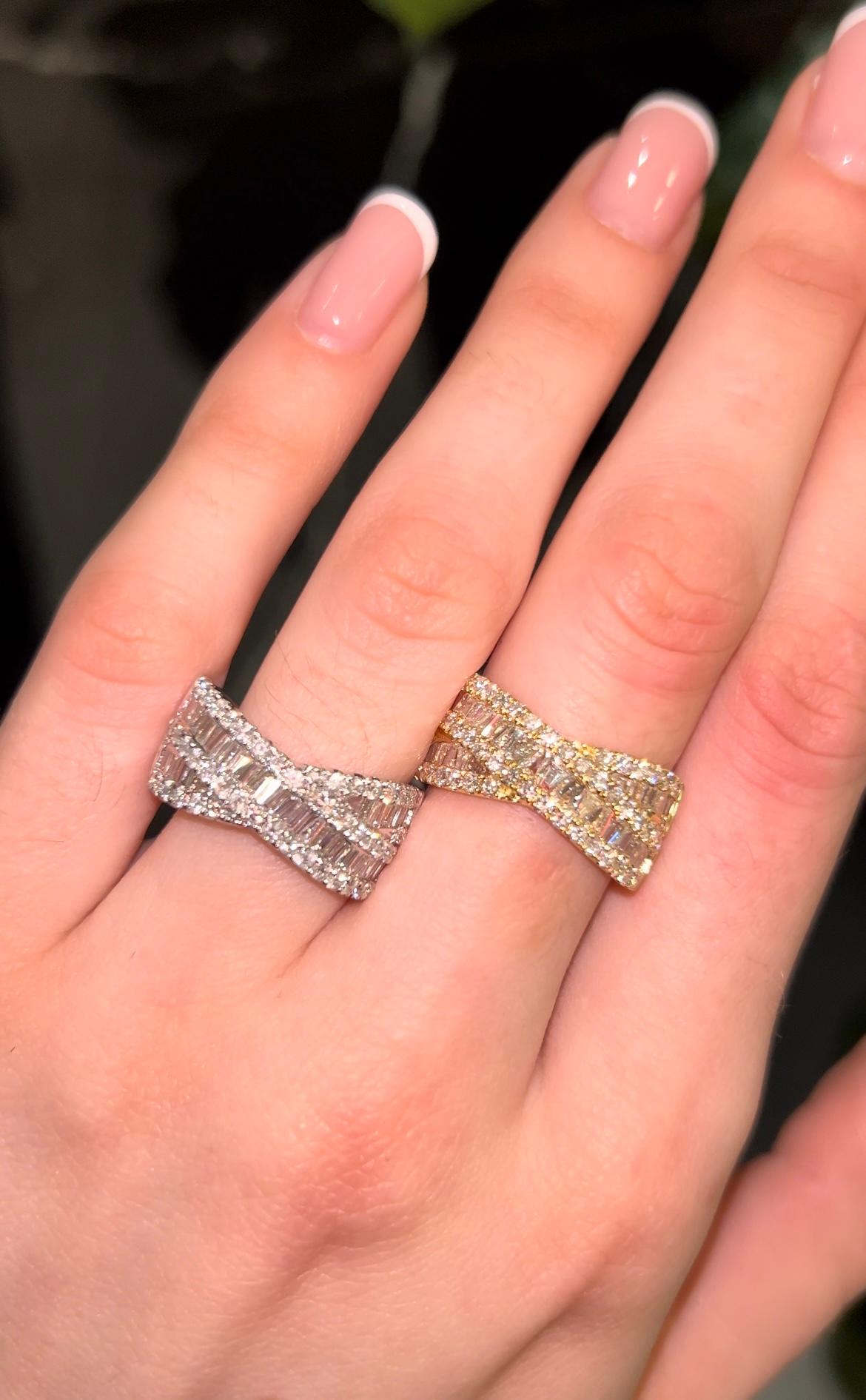 1.6 Carat Round and Baguette Diamond Crossover Fashion Ring 18K White Gold 2