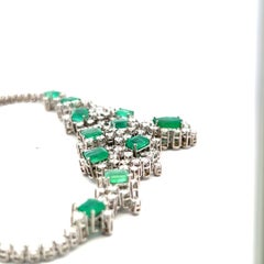 16 Carat Round Brilliant Diamond 10.50 Carat Emerald 18K WG Statement Necklace