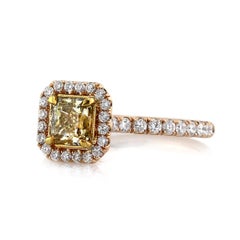 1.6 Carat Round Brilliant Diamond Ring Fancy Yellow 14K White Gold