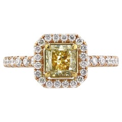 1.6 Carat Round Brilliant Diamond Ring Fancy Yellow 14K White Gold
