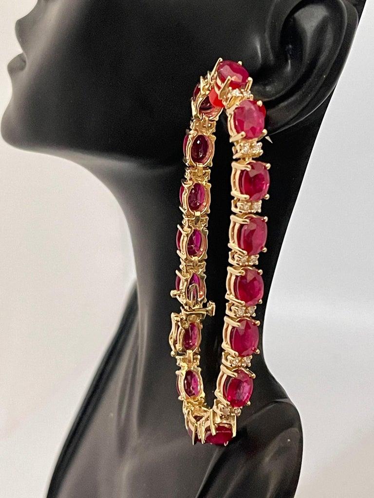 16 Carat Ruby 1 Carat Diamond Affordable Tennis Bracelet 18 Karat Gold New 2