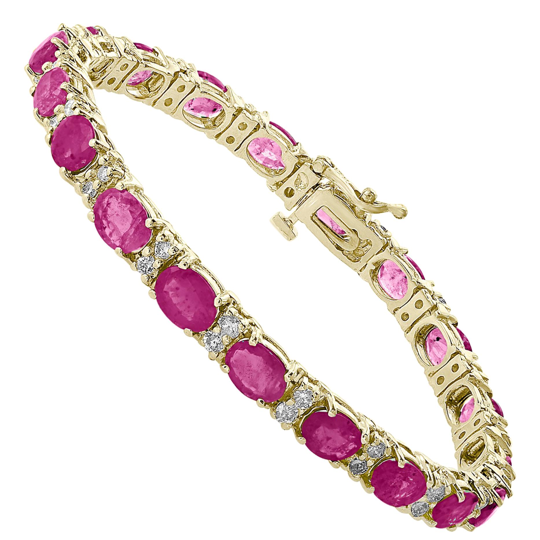 16 Carat Ruby 1 Carat Diamond Affordable Tennis Bracelet 18 Karat Gold New