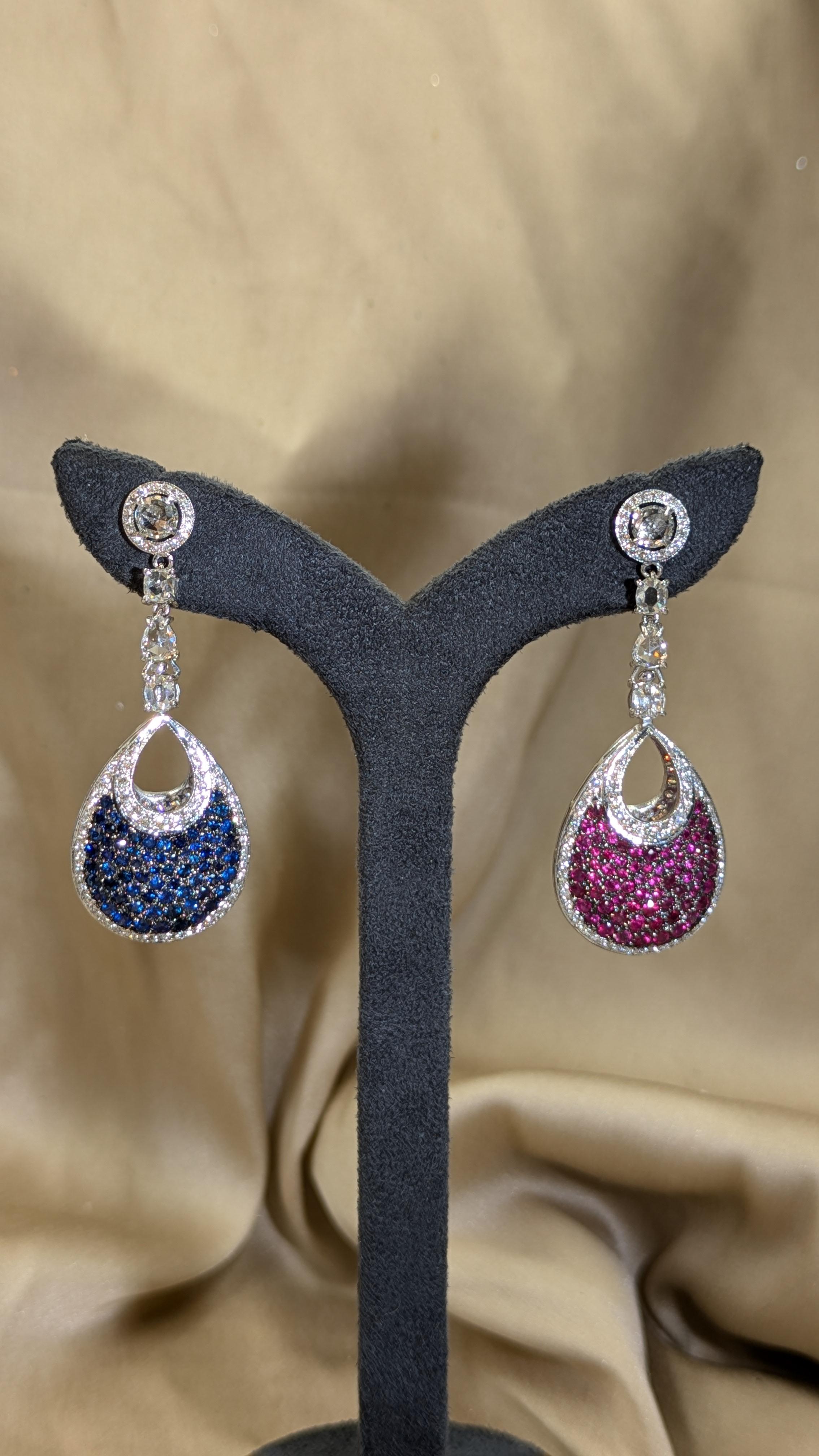 Boucles d'oreilles en or 18 carats double couleur avec rubis de 16 carats et diamants de 4,42 carats en vente 4