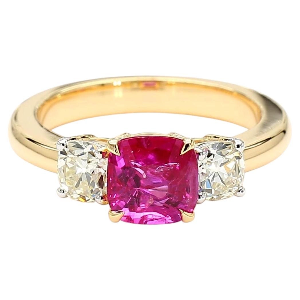 1.6-Carat Ruby & Diamond Ring in 18K Gold with Princess Cut