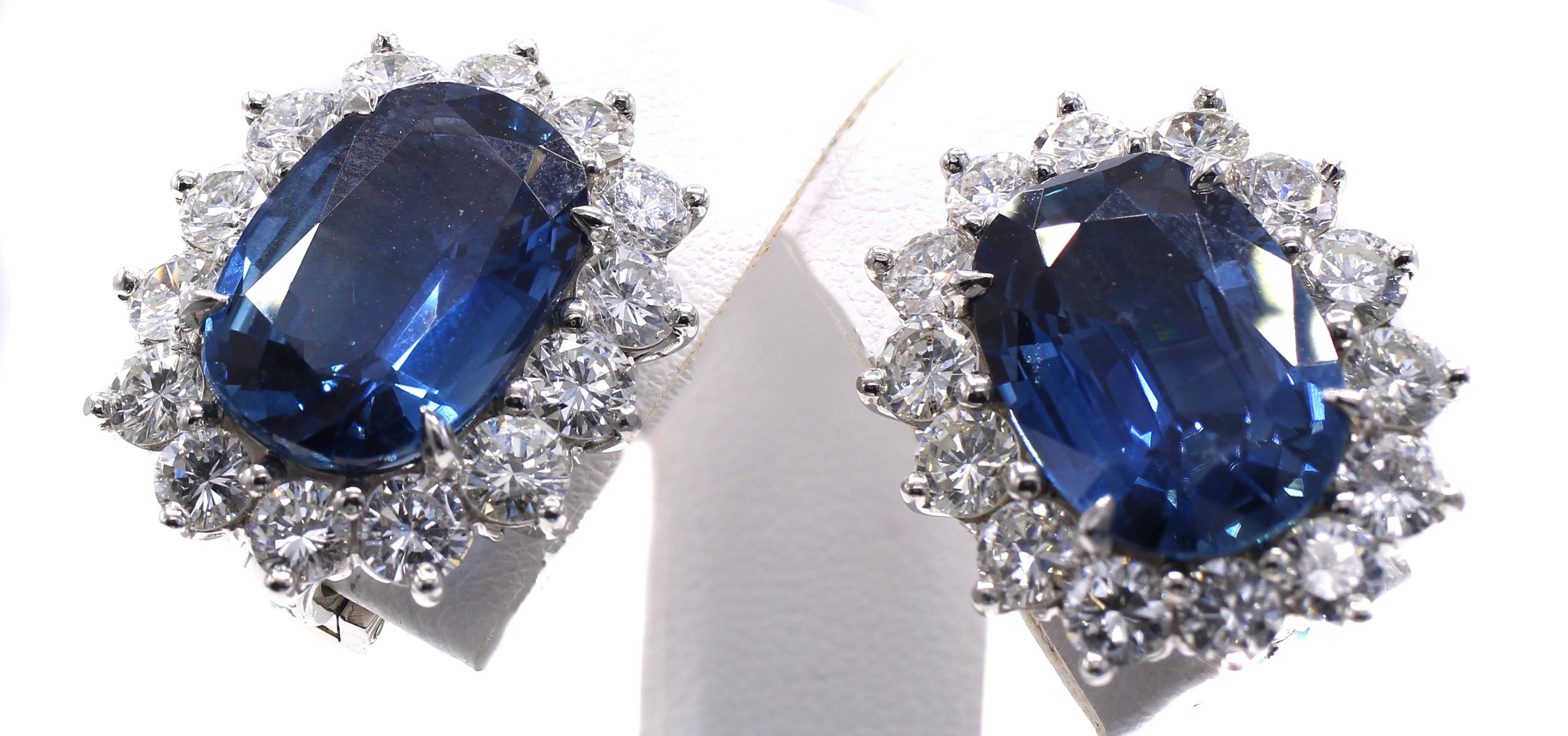 16 Carat Sapphire Diamond Platinum Ear Clips In New Condition For Sale In New York, NY