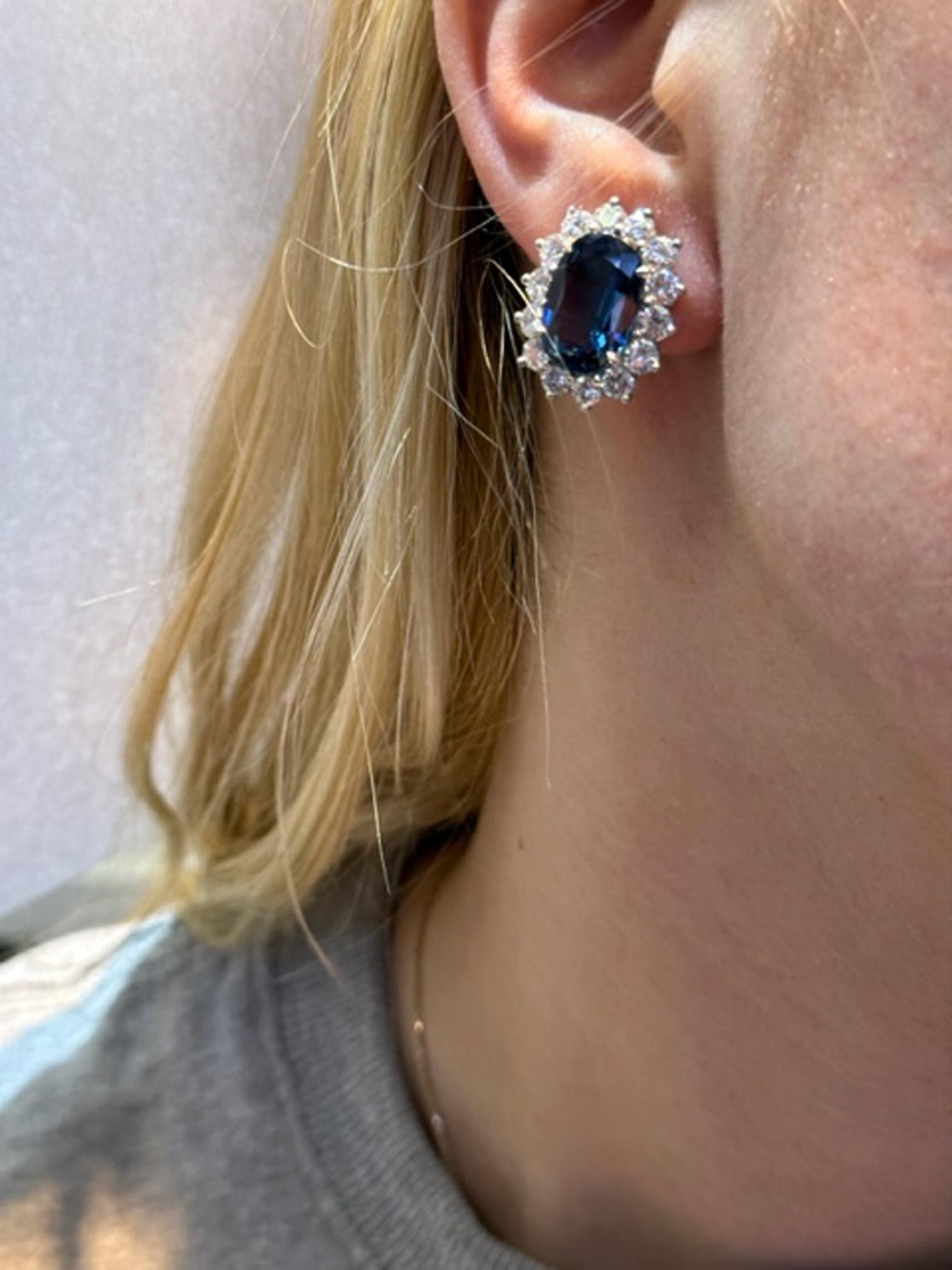 Women's or Men's 16 Carat Sapphire Diamond Platinum Ear Clips For Sale
