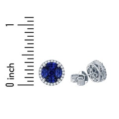 1.6 Carat Sapphire Round Mosaic Earrings with Diamond Halo in 18k White ref170