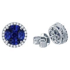 Orecchini a mosaico con zaffiro rotondo da 1,6 carati e diamanti a raggiera in bianco 18 carati ref170