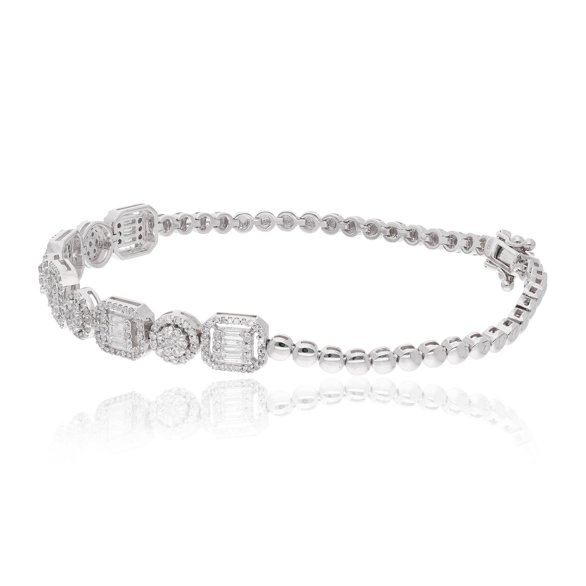 Taglio baguette 1,6 Carati SI Chiarezza HI Colore Diamante aureola Bracciale A Link Oro Bianco 14k Regalo in vendita