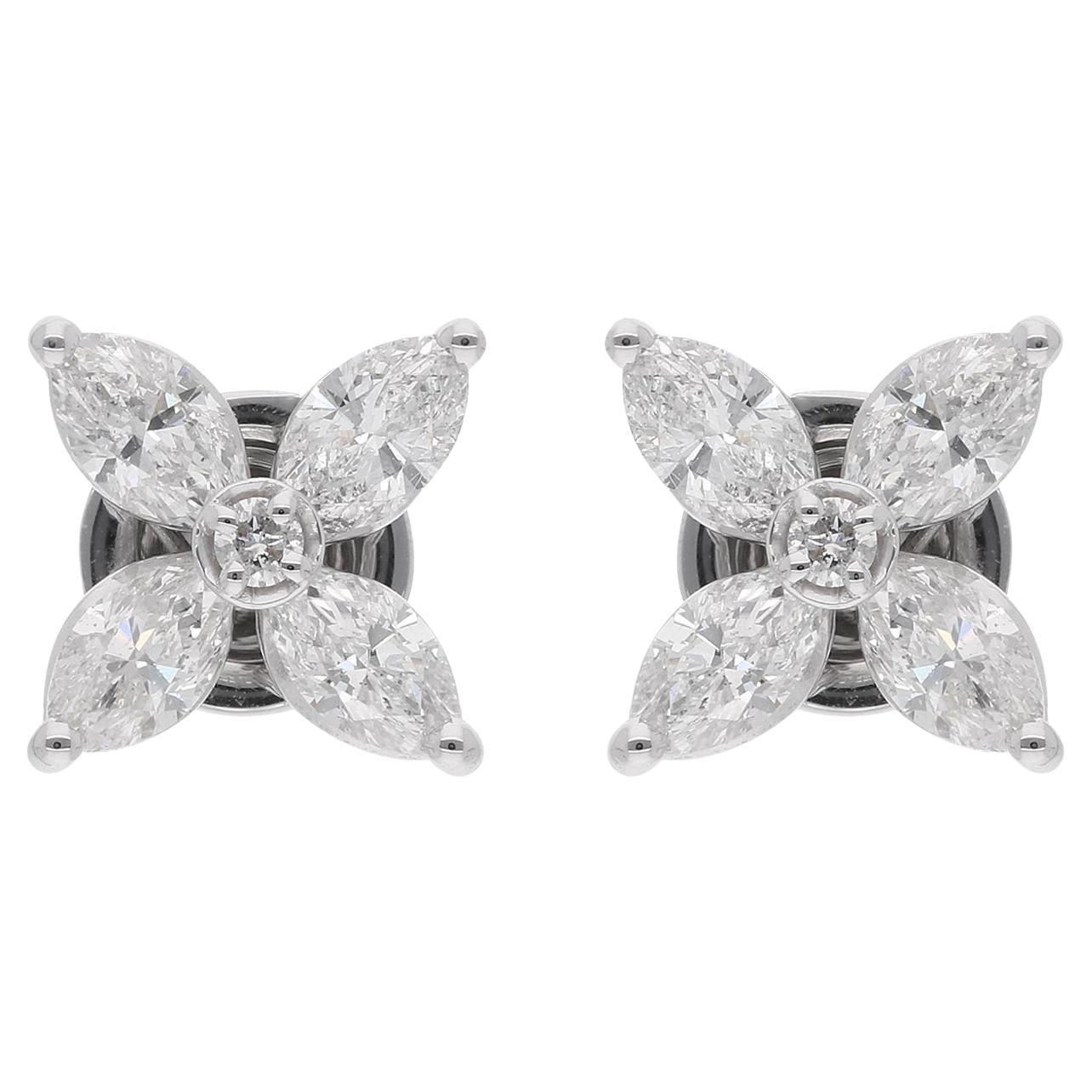 1.6 Carat SI Clarity HI Color Marquise Diamond Stud Earrings 14 Karat White Gold For Sale
