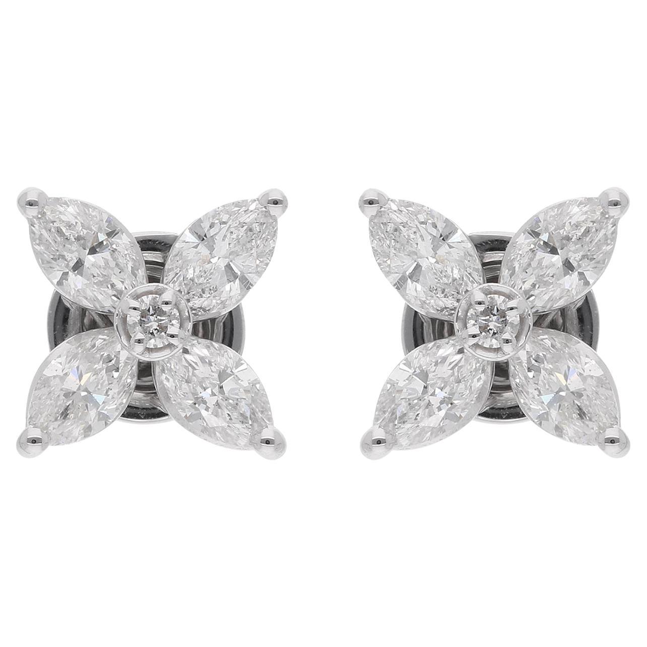 1.6 Carat SI Clarity HI Color Marquise Diamond Stud Earrings 18 Karat White Gold For Sale