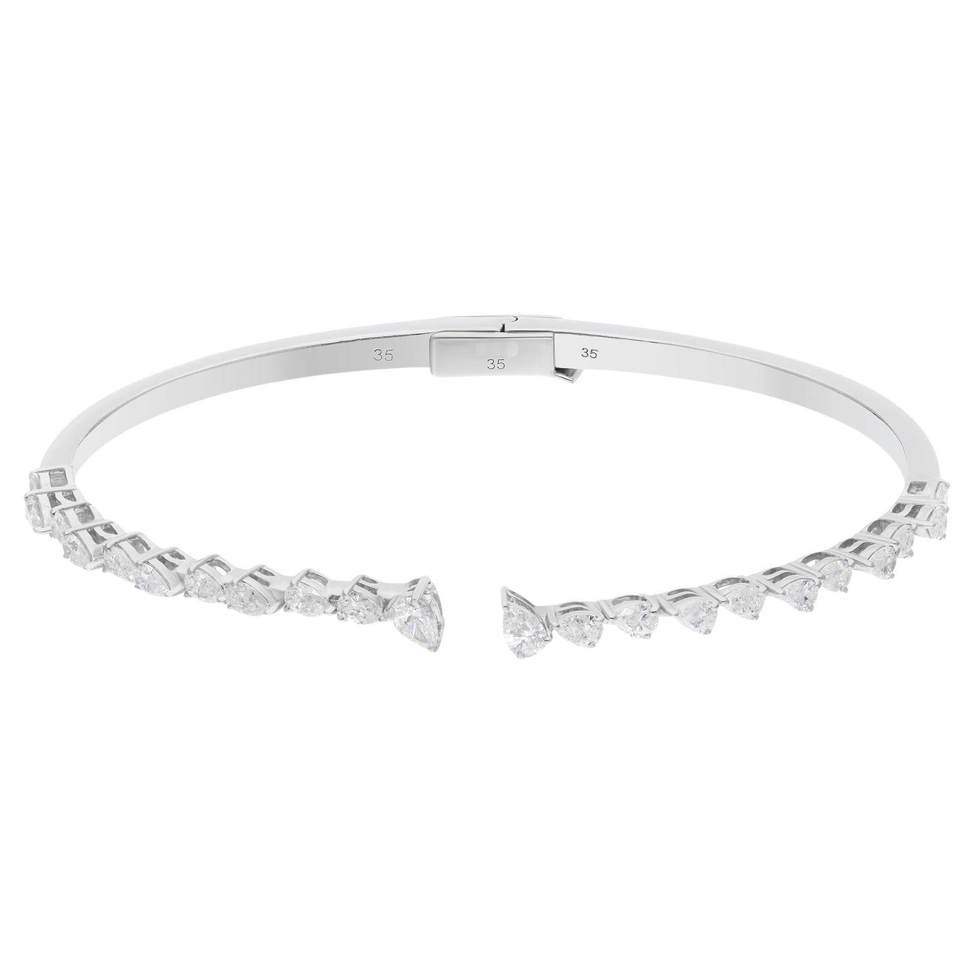 1.6 Carat SI Clarity HI Color Pear Diamond 14k White Gold Cuff Bangle Bracelet