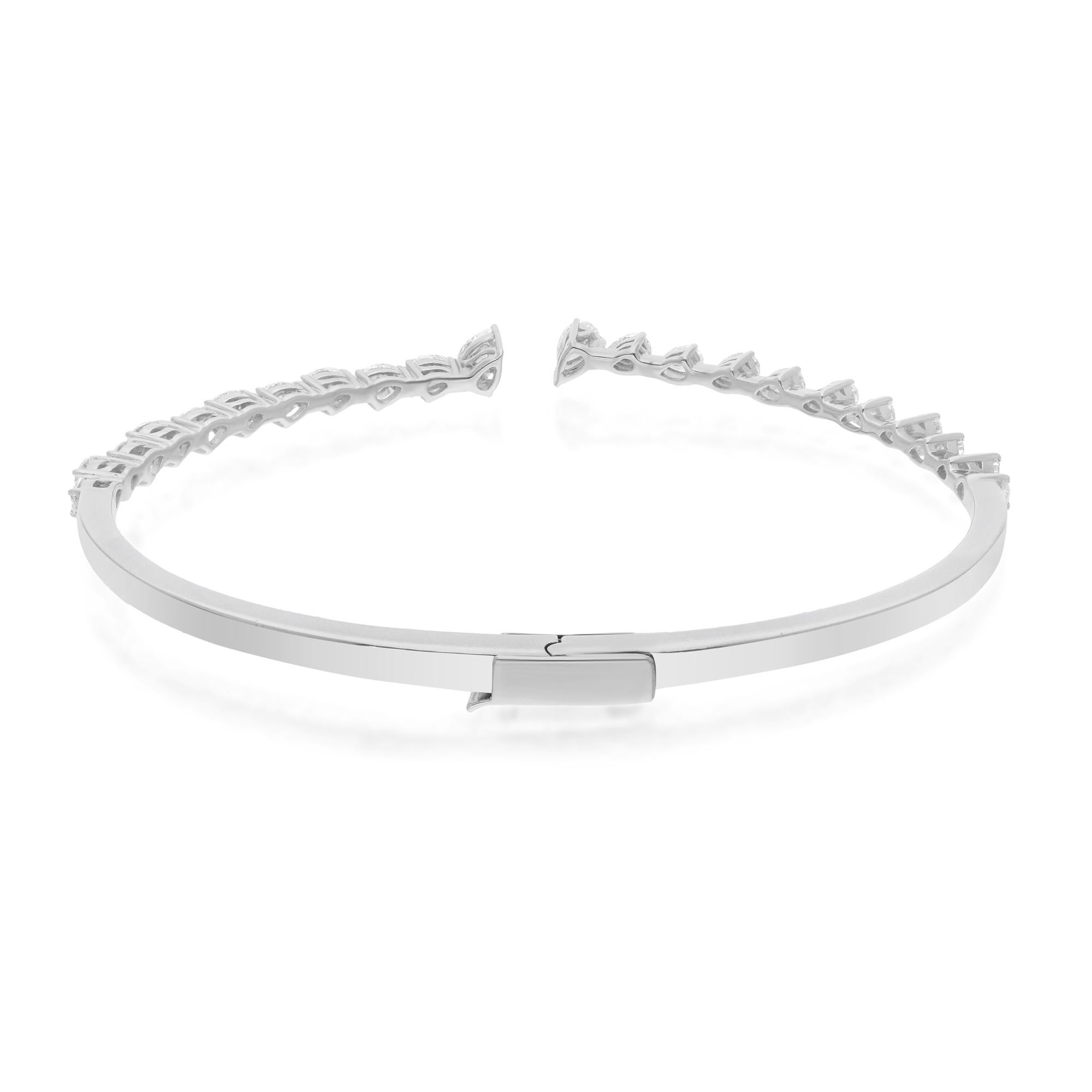 Modern 1.6 Carat SI Clarity HI Color Pear Diamond 18k White Gold Cuff Bangle Bracelet For Sale