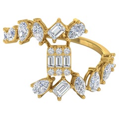 1,6 Carati SI Chiarezza HI Colore Pera Taglio Smeraldo Anello con Diamante 14 Carati Oro Giallo