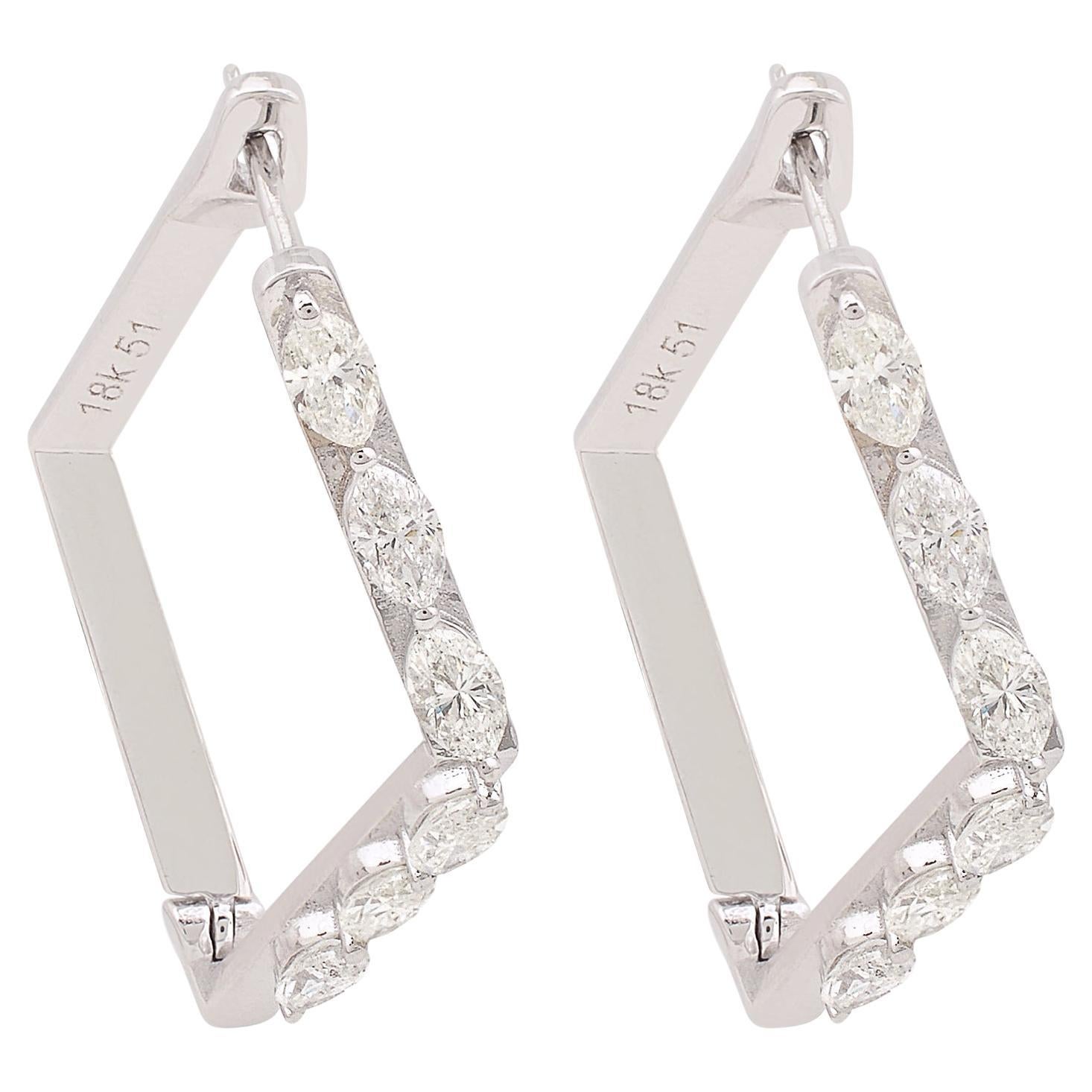 1.6 Carat SI/H Marquise Diamond Square Shape Hoop Earrings 14 Karat White Gold