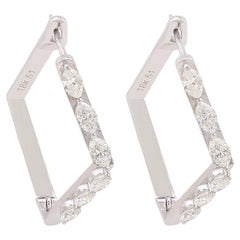 1.6 Carat SI/H Marquise Diamond Square Shape Hoop Earrings 14 Karat White Gold