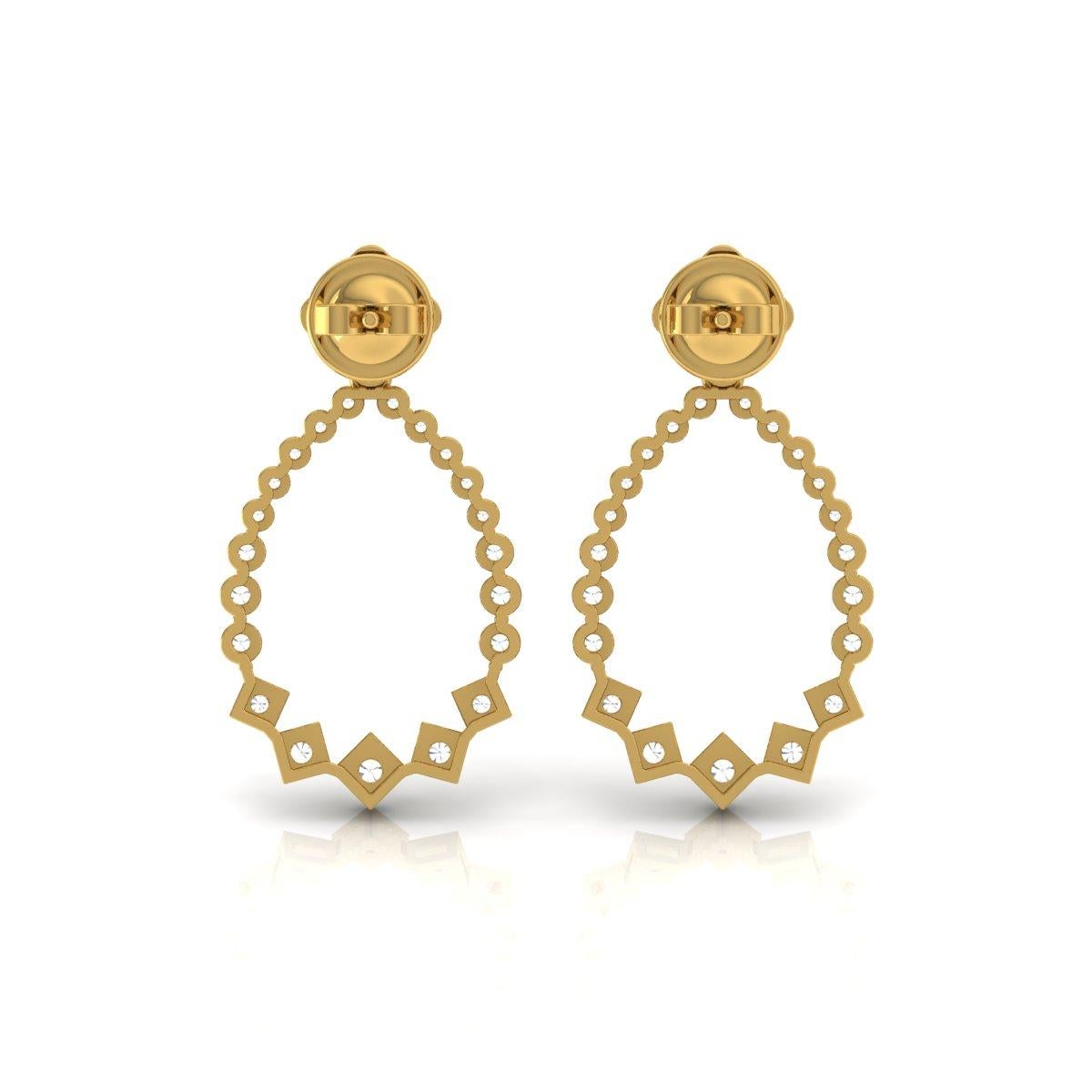 Modern 1.6 Carat SI/H Round Brilliant Cut Diamond Earrings 14 Karat Yellow Gold Jewelry For Sale