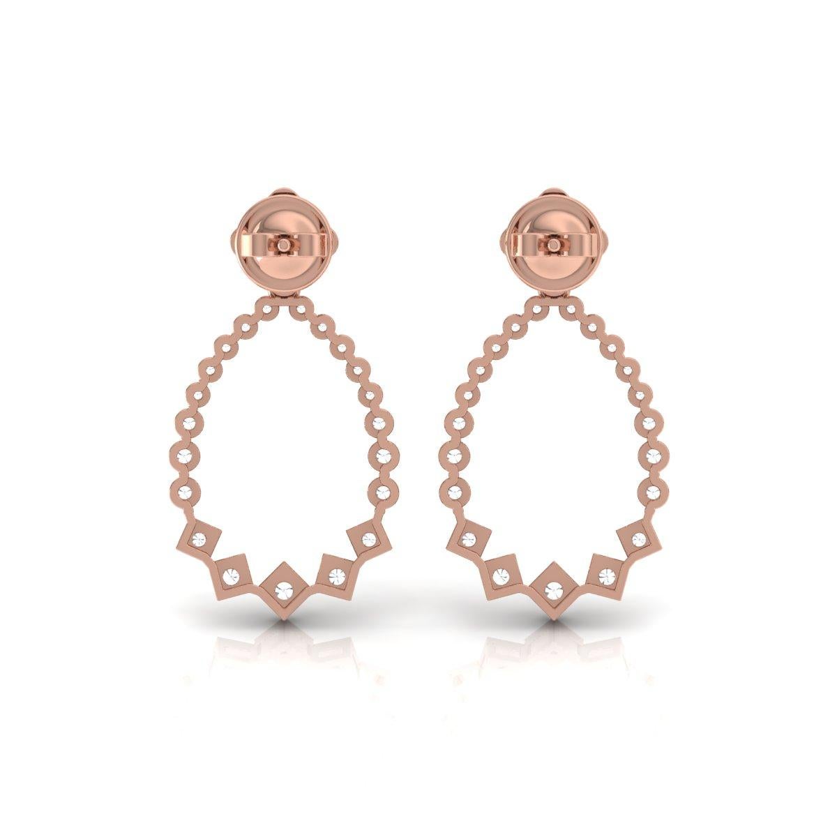 Modern 1.6 Carat SI/H Round Brilliant Cut Diamond Earrings 18 Karat Rose Gold Jewelry For Sale