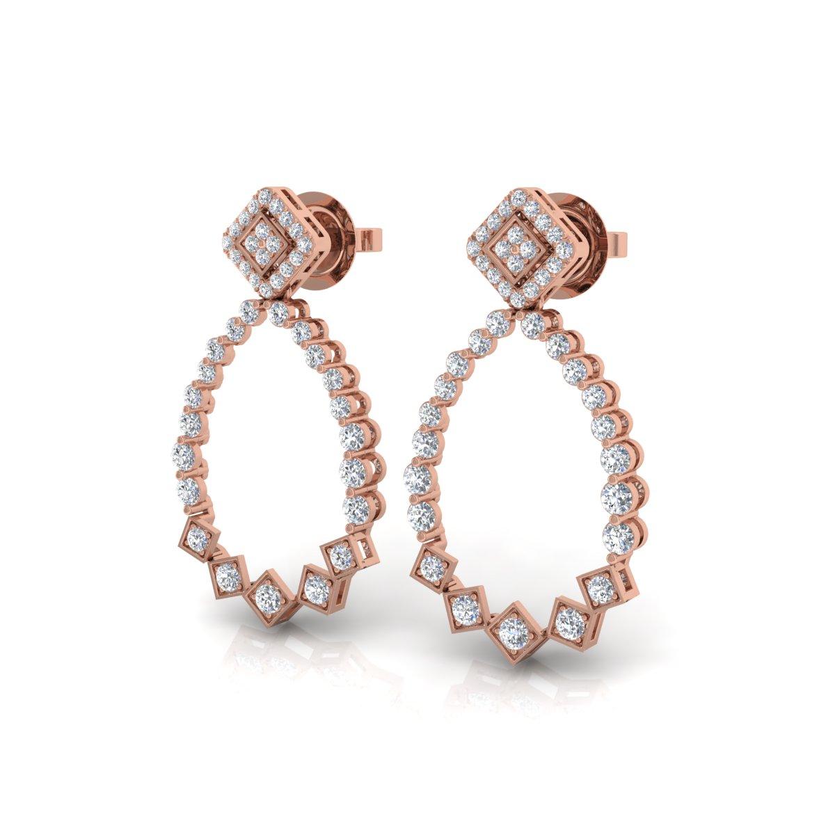 Round Cut 1.6 Carat SI/H Round Brilliant Cut Diamond Earrings 18 Karat Rose Gold Jewelry For Sale