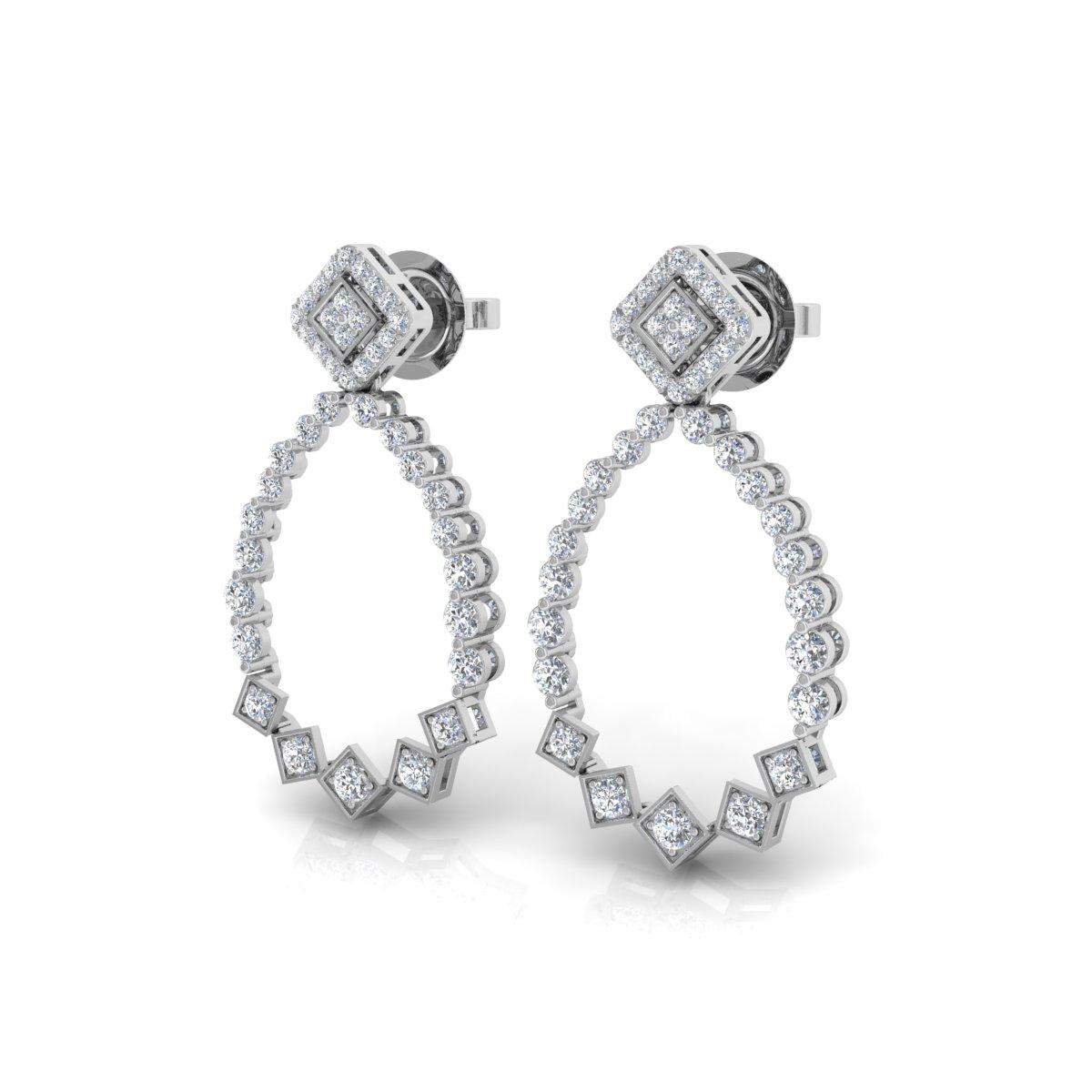 Round Cut 1.6 Carat SI/H Round Brilliant Cut Diamond Earrings 18 Karat White Gold Jewelry For Sale