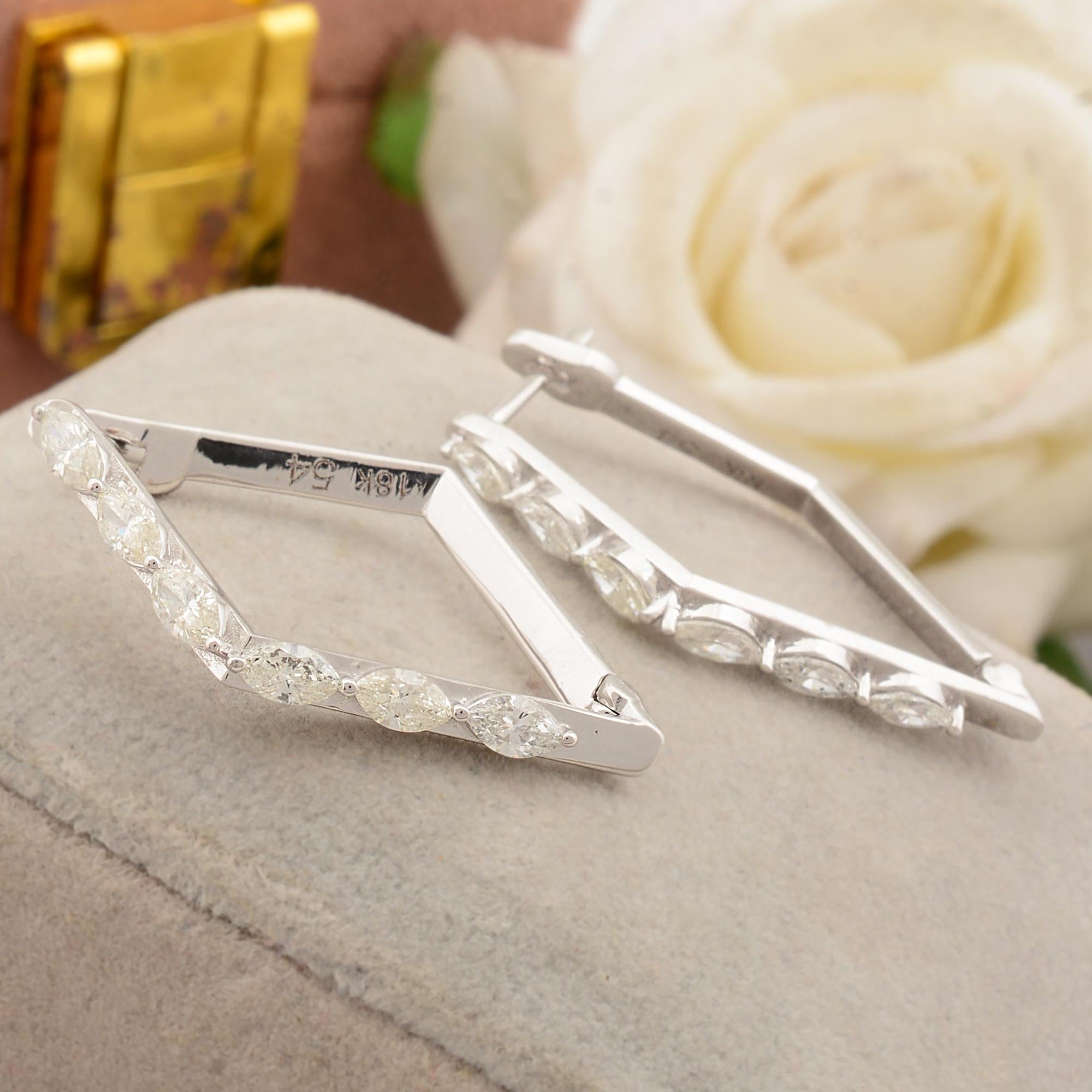 1,6 Karat SI/HI Marquise Diamant-Ohrringe mit feinen quadratischen Creolen aus 18 Karat Weißgold (Moderne) im Angebot