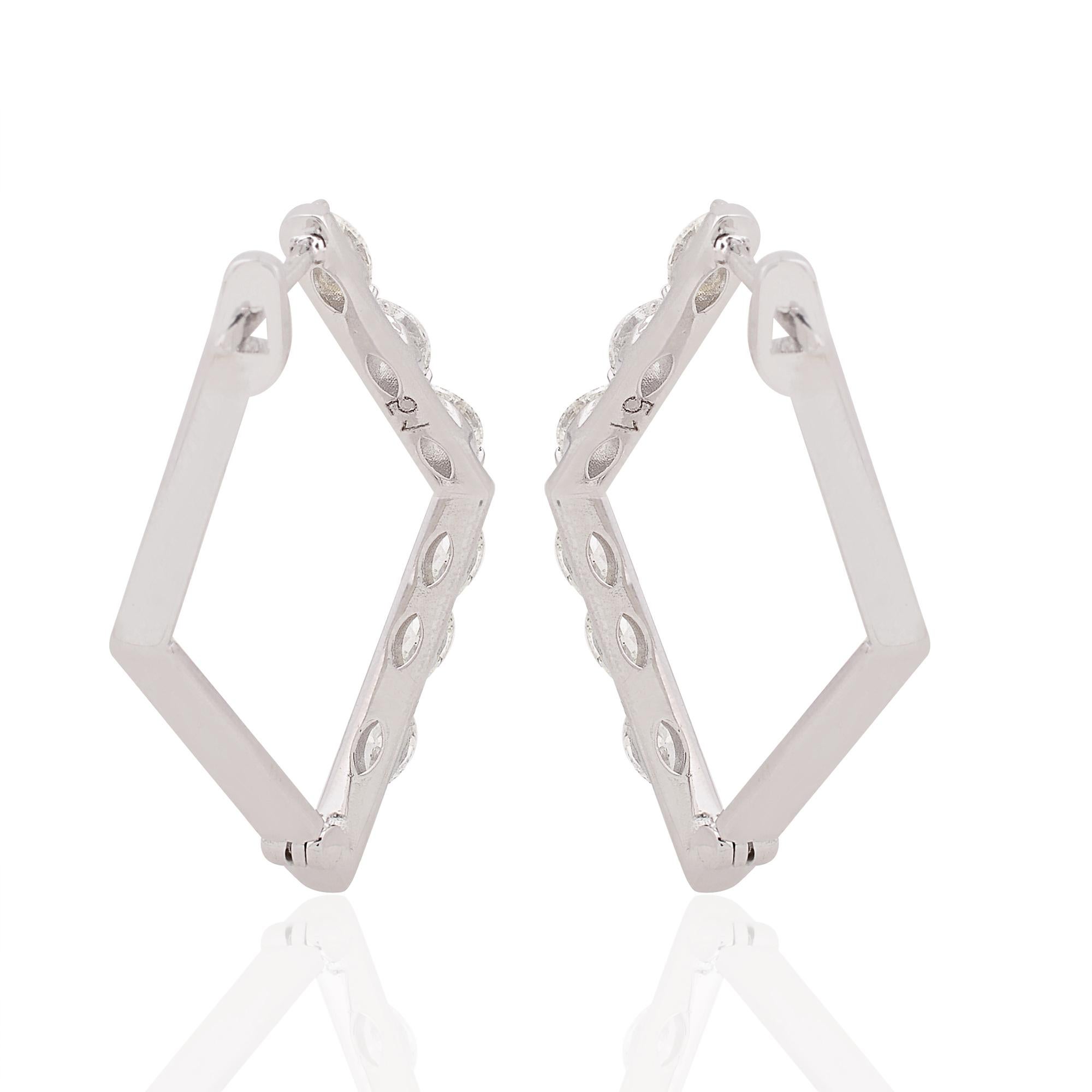 1,6 Karat SI/HI Marquise Diamant-Ohrringe mit feinen quadratischen Creolen aus 18 Karat Weißgold (Marquiseschliff) im Angebot