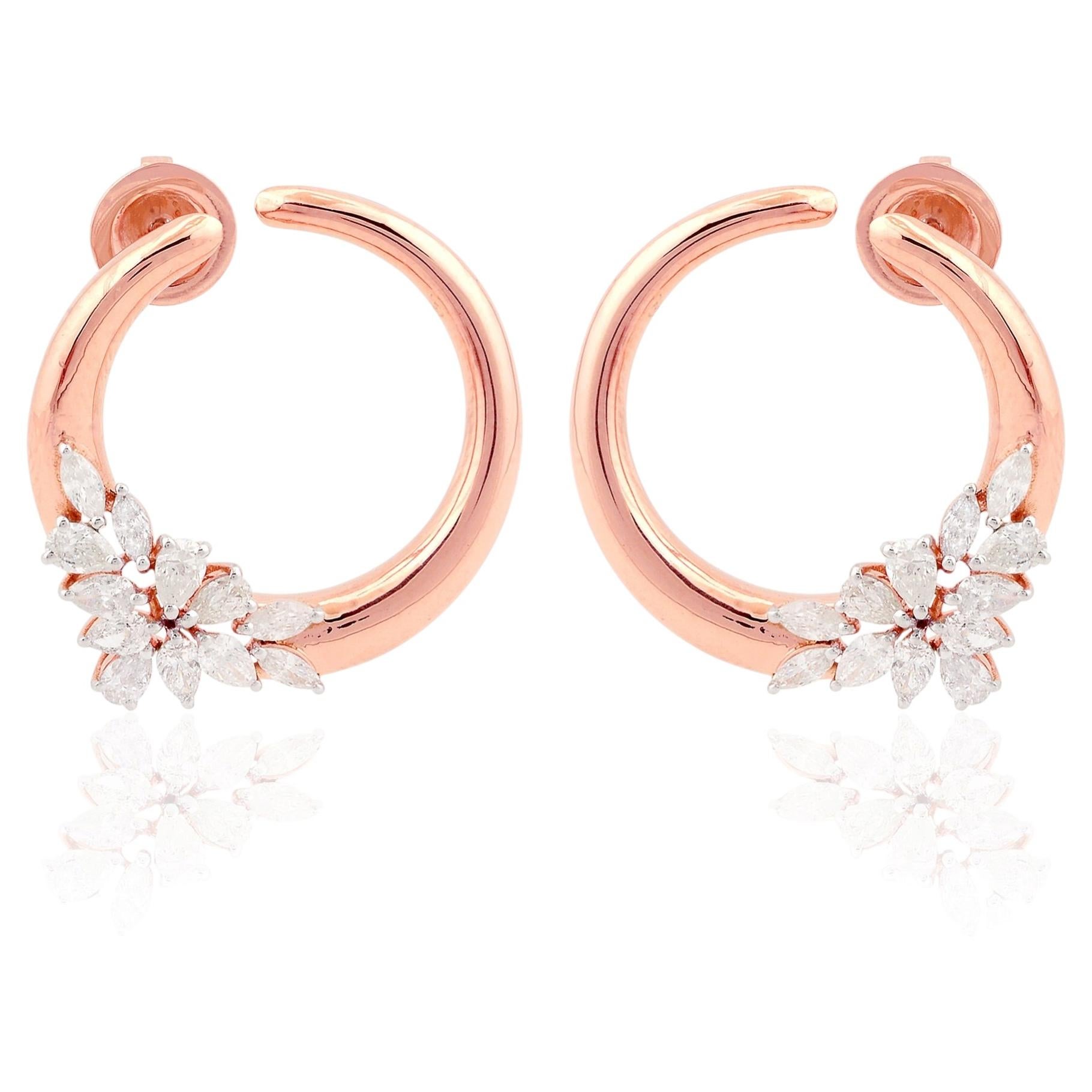 Pendientes de aro de diamantes marquesa pera SI/HI de 1,6 quilates Joyas de oro rosa de 18 quilates