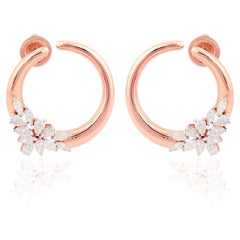 1.6 Carat SI/HI Marquise Pear Diamond Hoop Earrings 18 Karat Rose Gold Jewelry