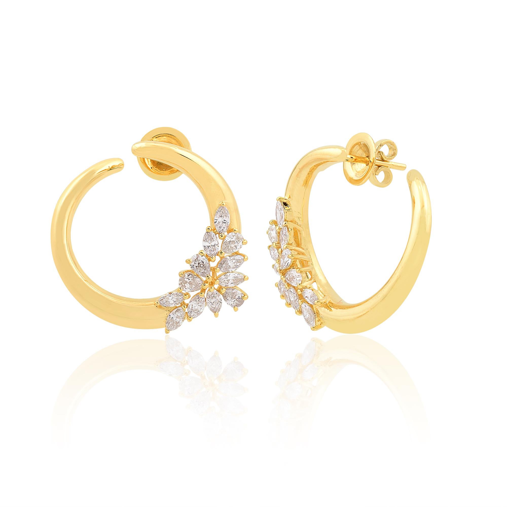 This Hoop earrings are designed in a circular shape that curves around the earlobe, offering a classic and versatile style that can be worn for various occasions.

Item Code :- SEE-1815B
Gross Wt. :- 7.72 gm
18k Yellow Gold Wt. :- 7.40 gm
Natural