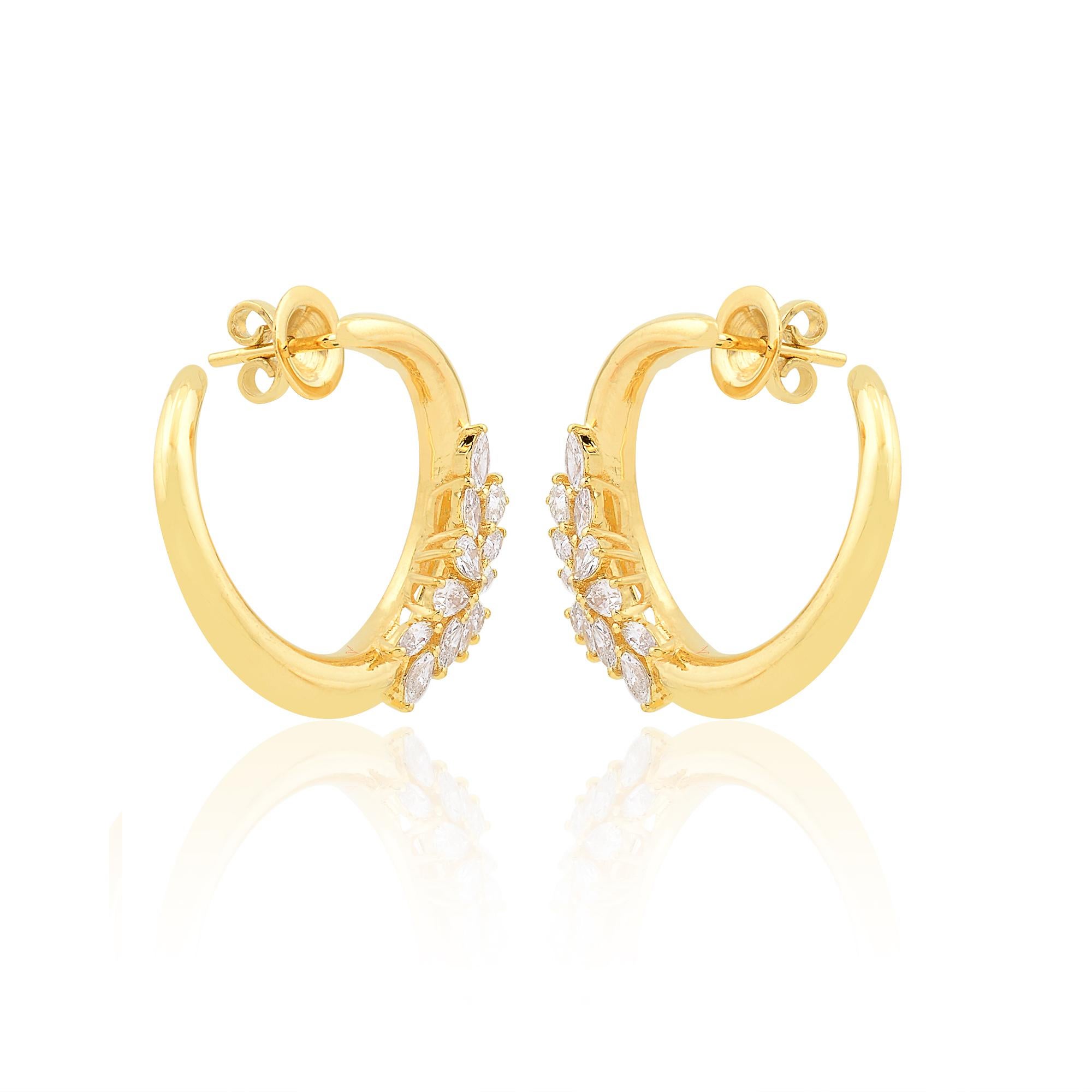 Pear Cut 1.6 Carat SI/HI Marquise Pear Diamond Hoop Earrings 18 Karat Yellow Gold Jewelry For Sale