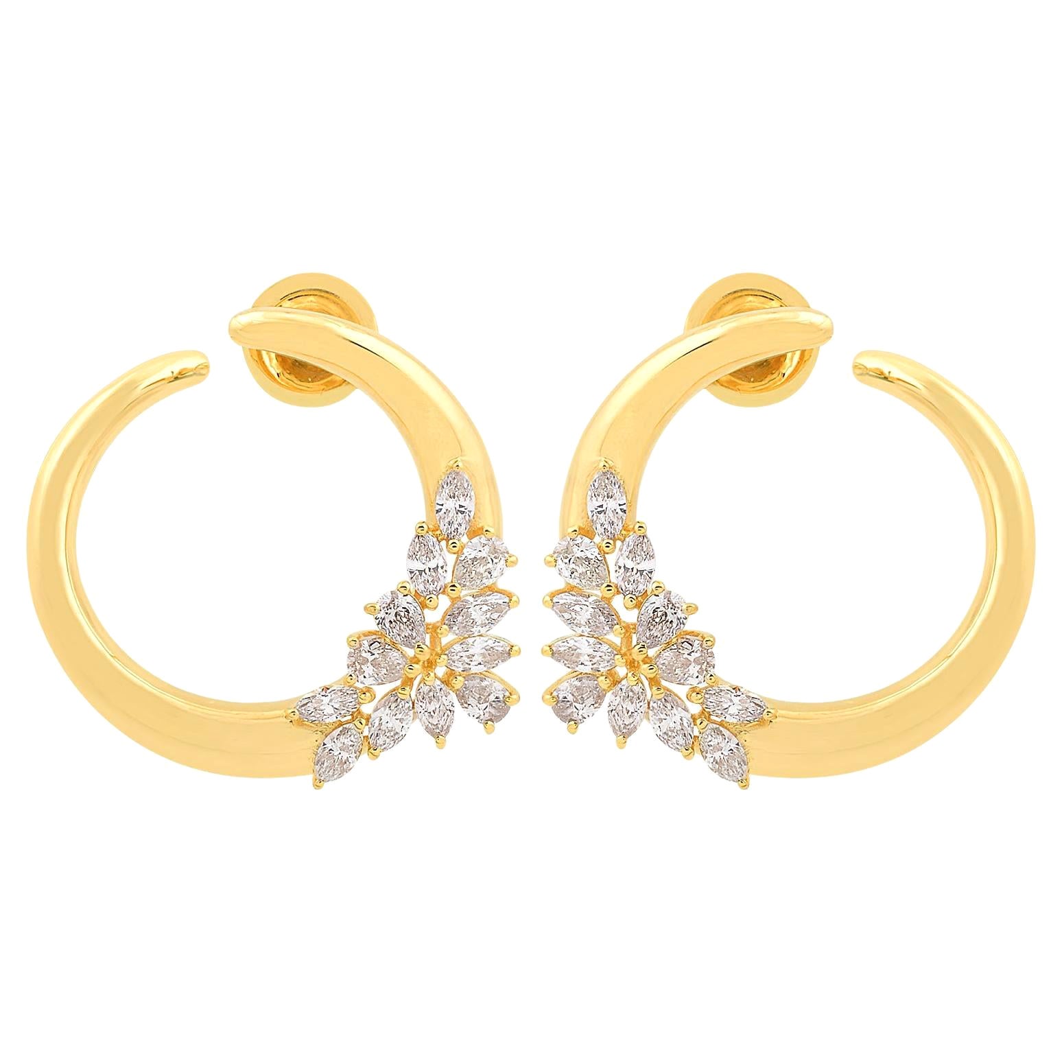 Pendientes de aro de diamantes marquesa pera SI/HI de 1,6 quilates Joyas de oro amarillo de 18 quilates