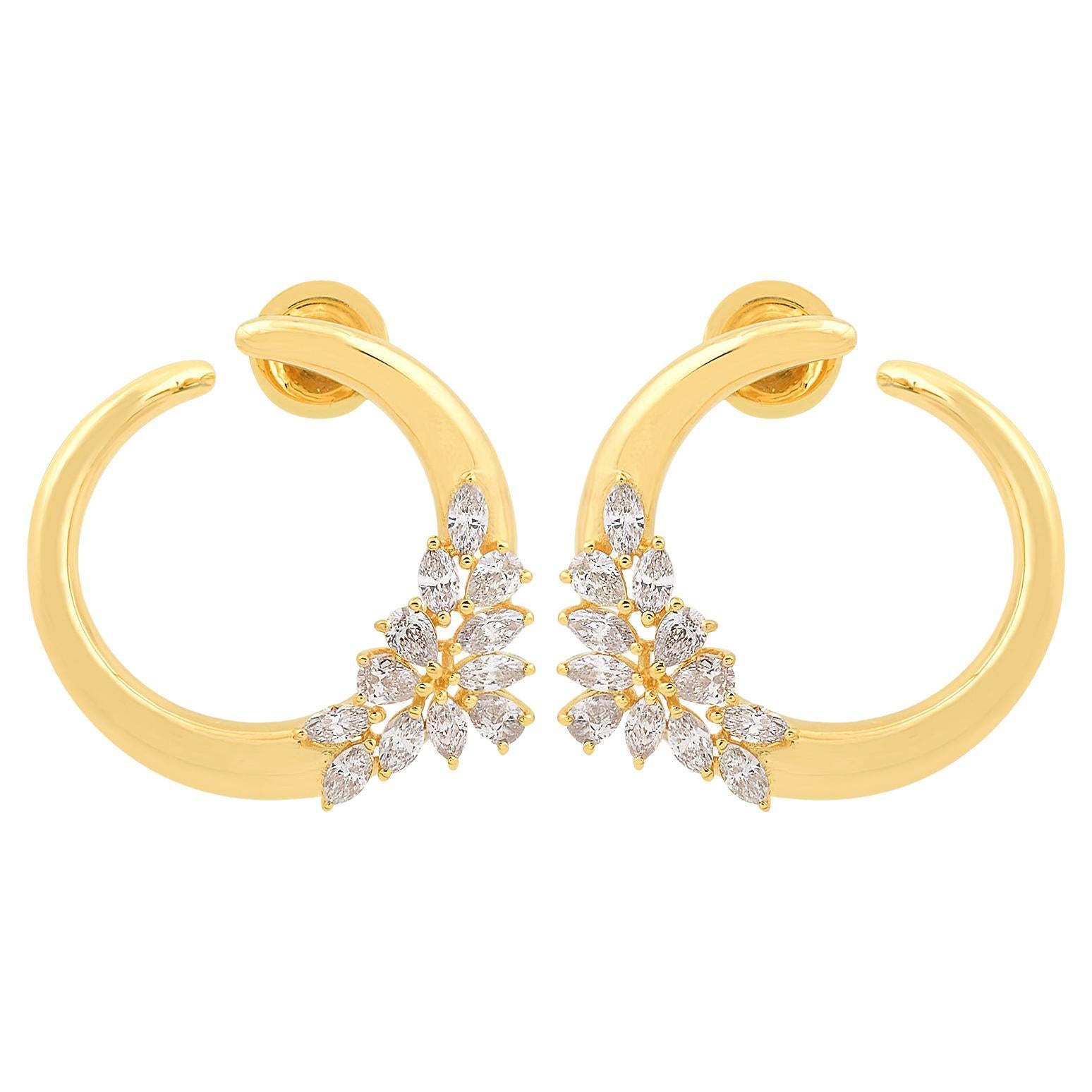 1.6 Carat SI/HI Marquise Pear Diamond Hoop Earrings 18 Karat Yellow Gold Jewelry
