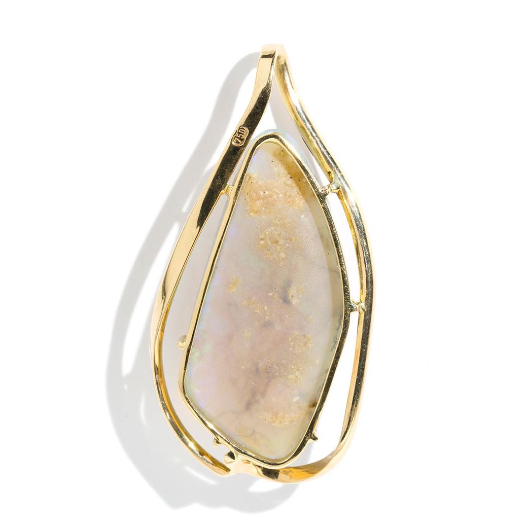 16 Carat Solid Australian Crystal Opal 18 Carat Yellow Gold Vintage Pendant 5