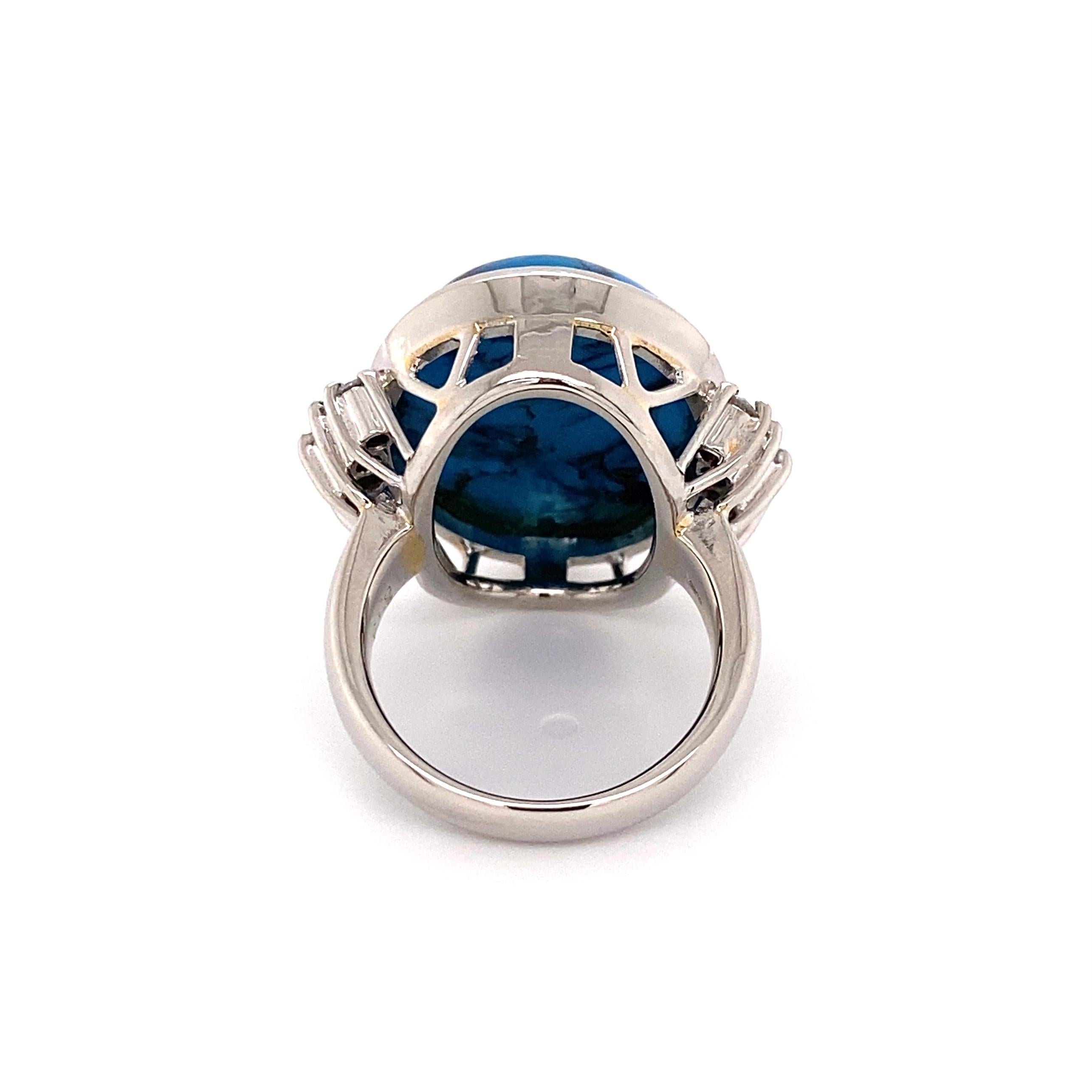 Modernist 16 Carat Spiderweb Turquoise Diamond Platinum Cocktail Ring Estate Fine Jewelry For Sale